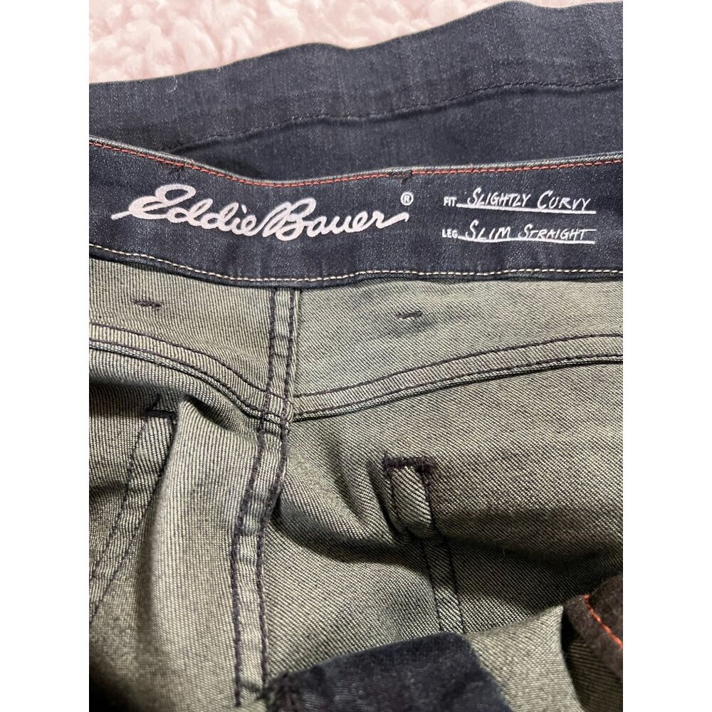 Eddie Bauer Slightly Curvy Jeans Sz 14 Womens Slim Straight Dark Wash - Picture 5 of 12